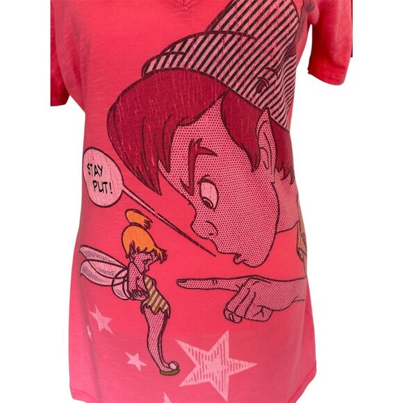 Disney Women’s Long Fitted T Shirt Peter Pan and Tinker Bell STAY PUT Size Large - Picture 2 of 16